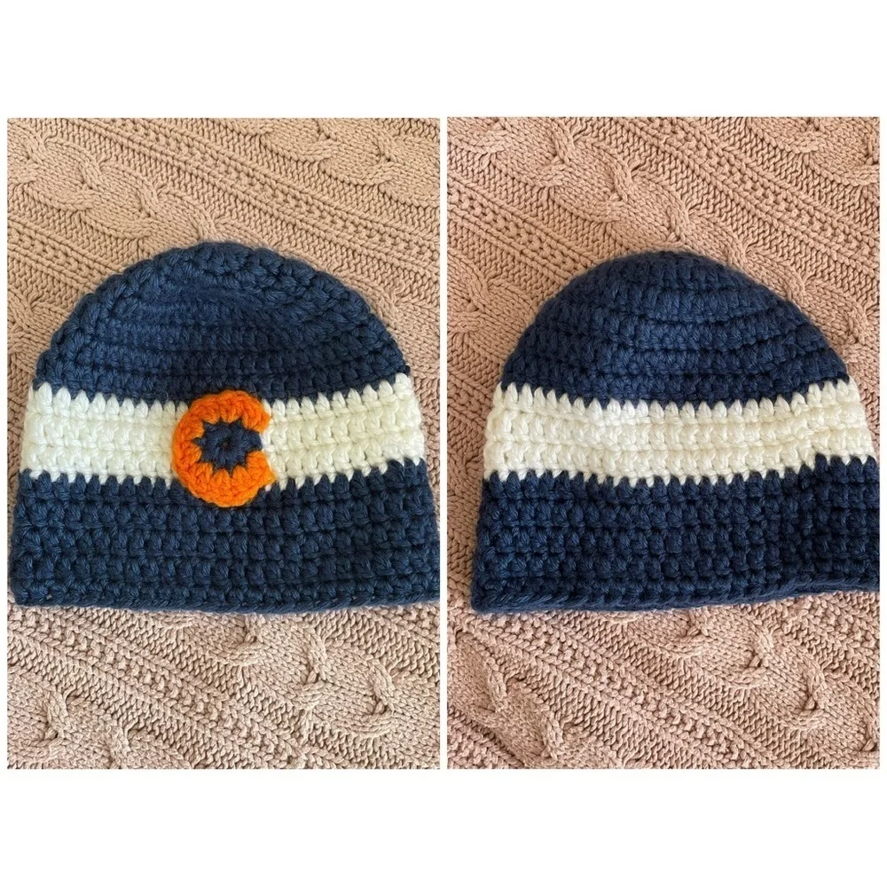 ✅2/$12,3/$16 Knit Colorado beanie- orange and navy